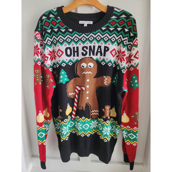 Celebrate Together Gingerbread Man SNAP Ugly Christmas Sweater Men's XXL / 2XL - Picture 2 of 7